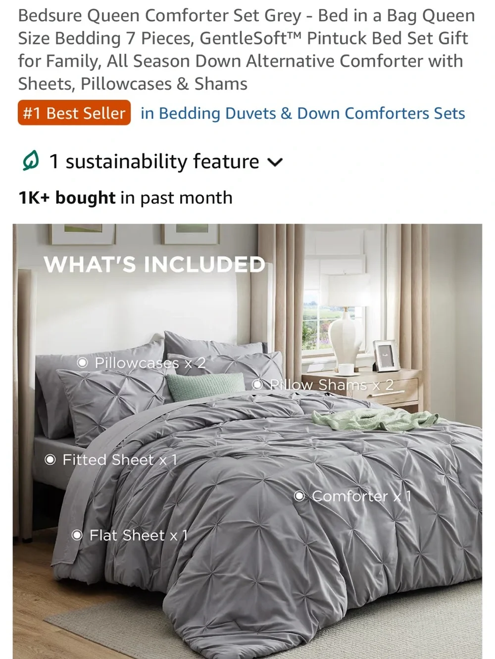 Plush Comforter Set in Grey Complete Bedding Ensemble. New
